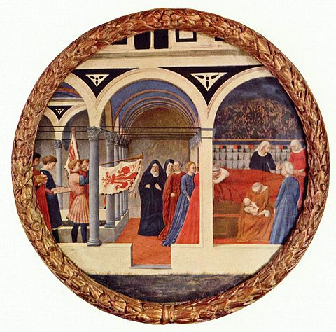 Natividad (1427-1428), Masaccio. Temple sobre tabla, 56 cm (22 in) de diámetro. Photo Credit: Staatliche Museen, Berlín, Alemania.
