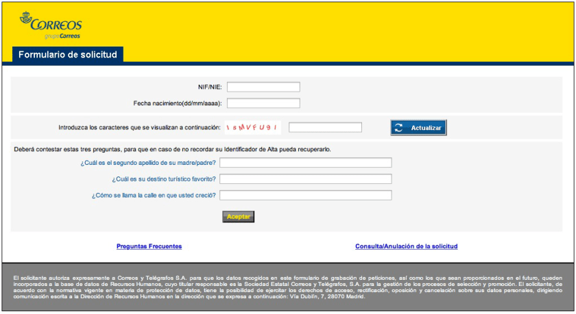 Formulario a rellenar para tramitar la solicitud.