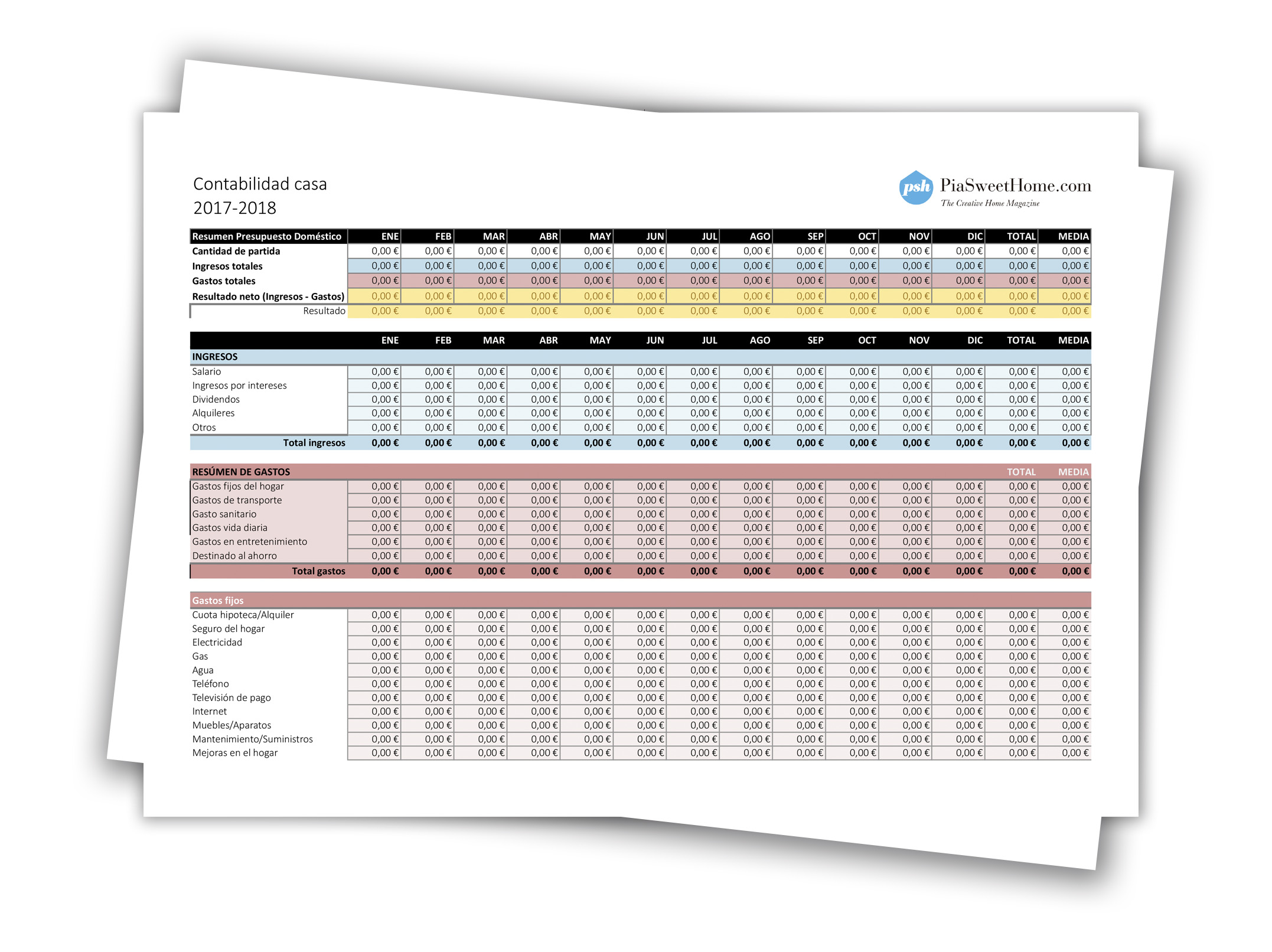 Plantilla de Contabilidad Mensual Doméstica. üsala y verás tu casa mejor organizada y cubrirás los gastos.