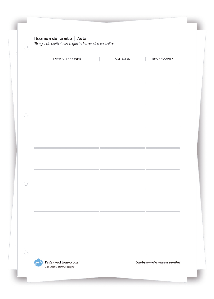 Esta plantilla para las Reuniones de Familia es la forma básica de anotar las responsabilidades de cada uno en casa. Úsala y verás cómo tu casa está más organizada.