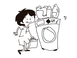 Poner la lavadora con supervisión: Un niño de 12 años está preparado para poner una lavadora.